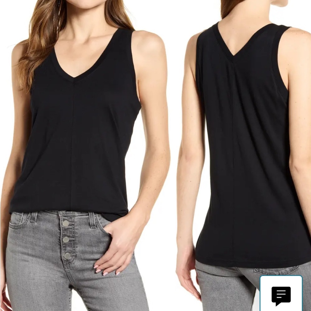 Caslon Double V Knit Tank Top Black